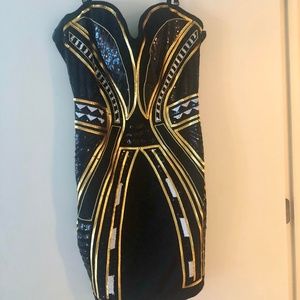 Hott Geometric Black and Gold Dress